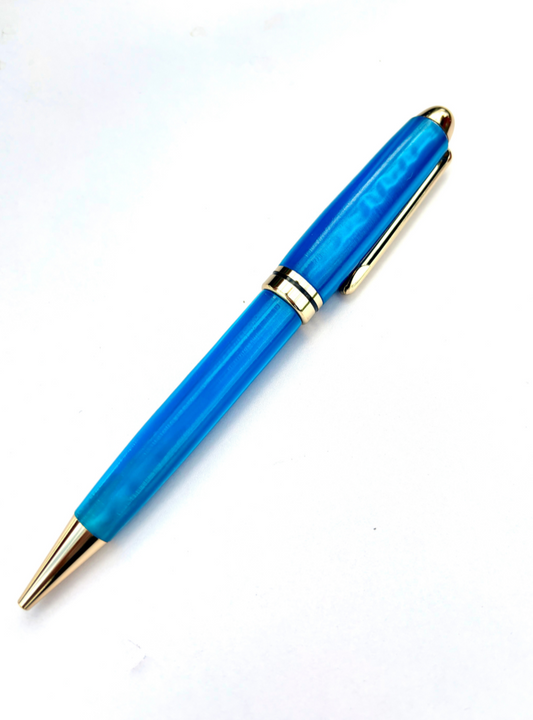 Hand Turned Blue Acrylic Pen-Euro Style