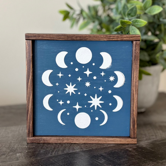 Moon Phase 3D Relief Wood Sign, Celestial Home Decor