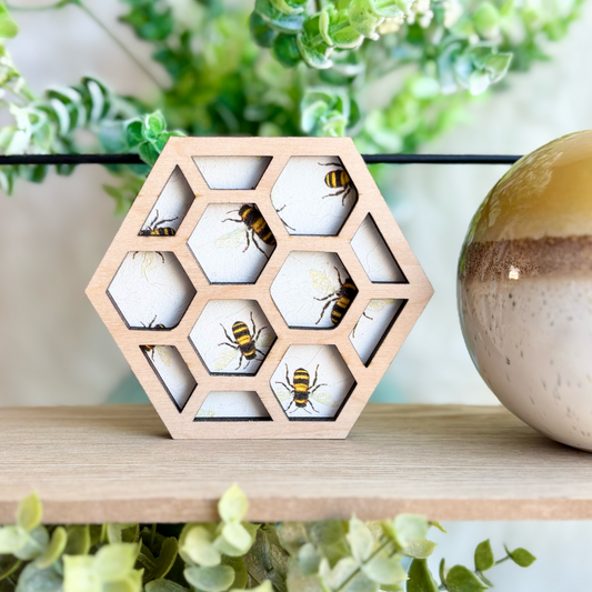 Wooden Honeycomb Bee Decor for Tiered Tray Decor