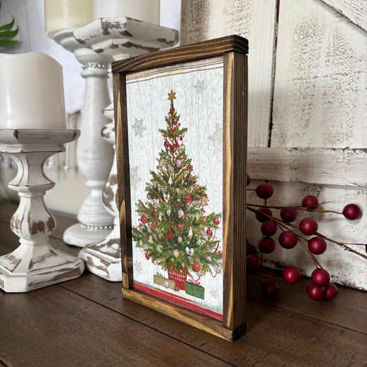 Christmas Tree Decoupaged Wood Sign