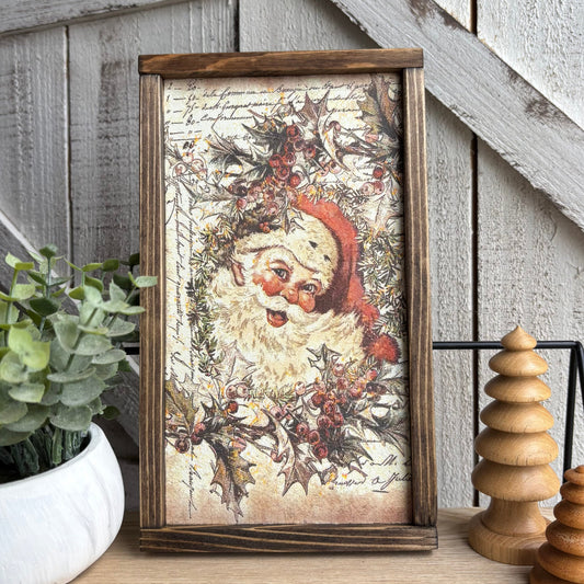 Vintage Santa Decoupaged Wood Sign