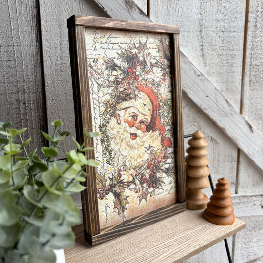 Vintage Santa Decoupaged Wood Sign