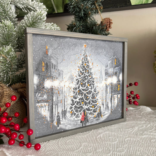 Large Framed Outdoor Christmas Tree Wood Sign