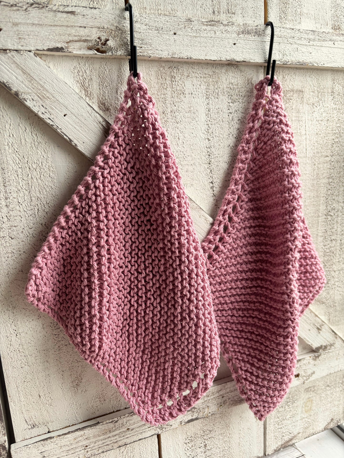 Pink Hand Knit Dishcloths Set of Two
