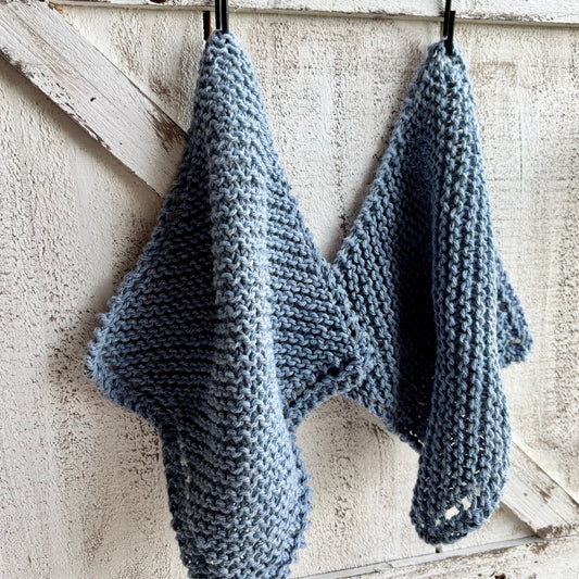 Dust Blue Hand Knit Dishcloths Set of Two