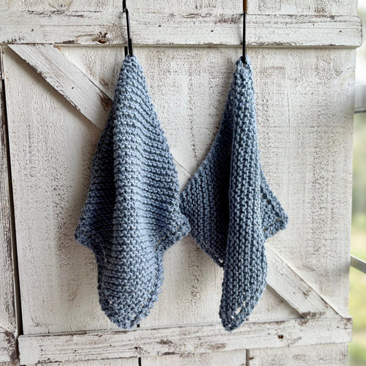 Dust Blue Hand Knit Dishcloths Set of Two