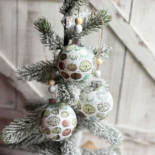 Sets of Handmade Speckled Eggs Christmas Ornaments, Victorian Style Decoration, Vintage Inspired Bauble Decor