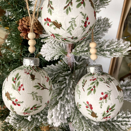 Sets of Holly & Pinecone Ornaments