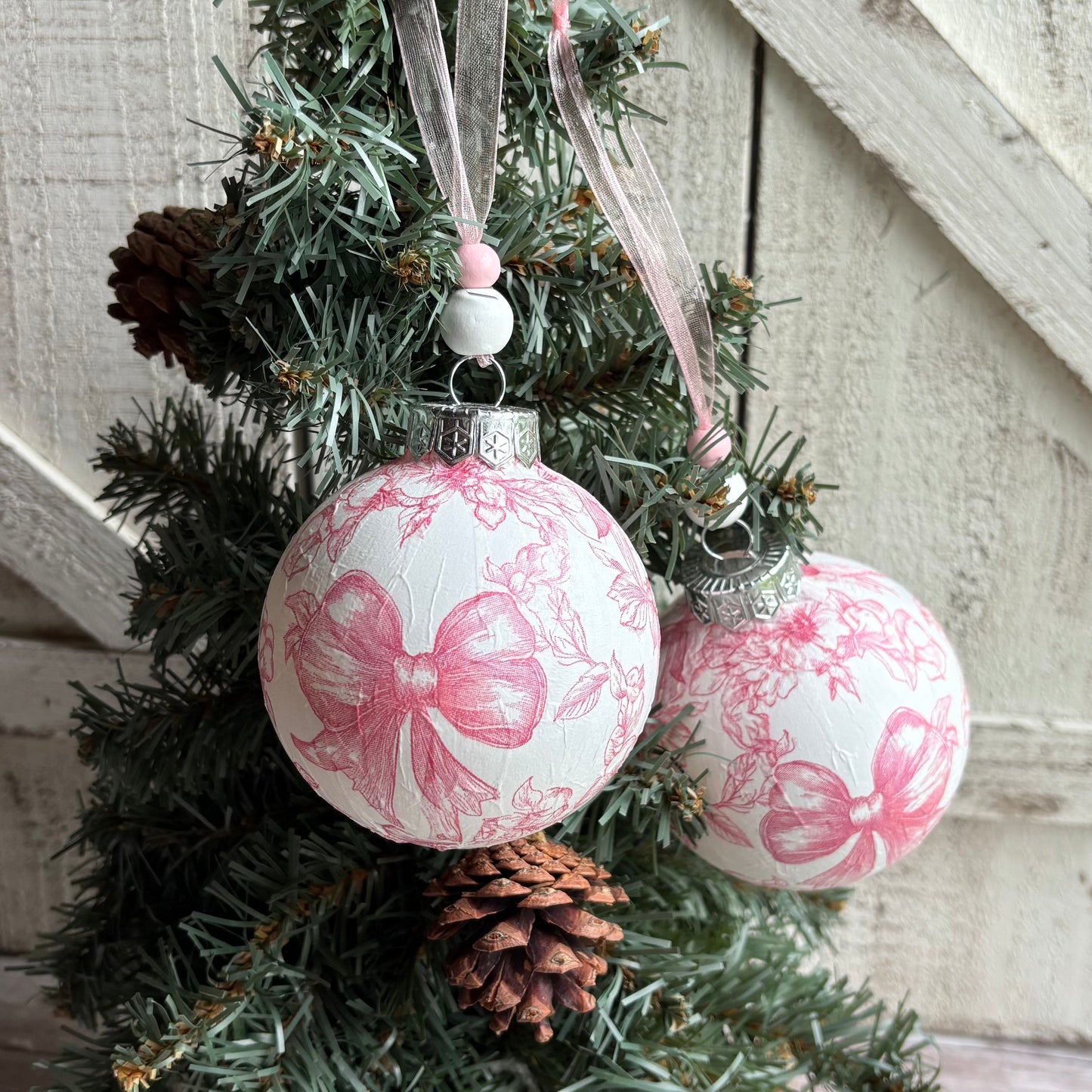 Pink Bow Christmas Ornament - Large
