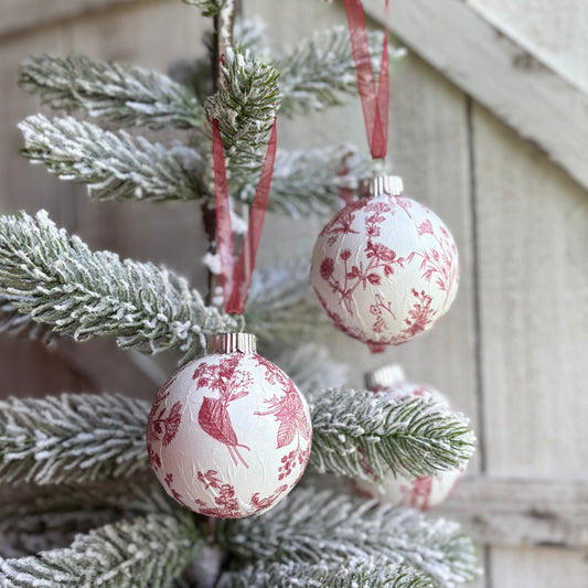 Red Toile Christmas Ornament Sets