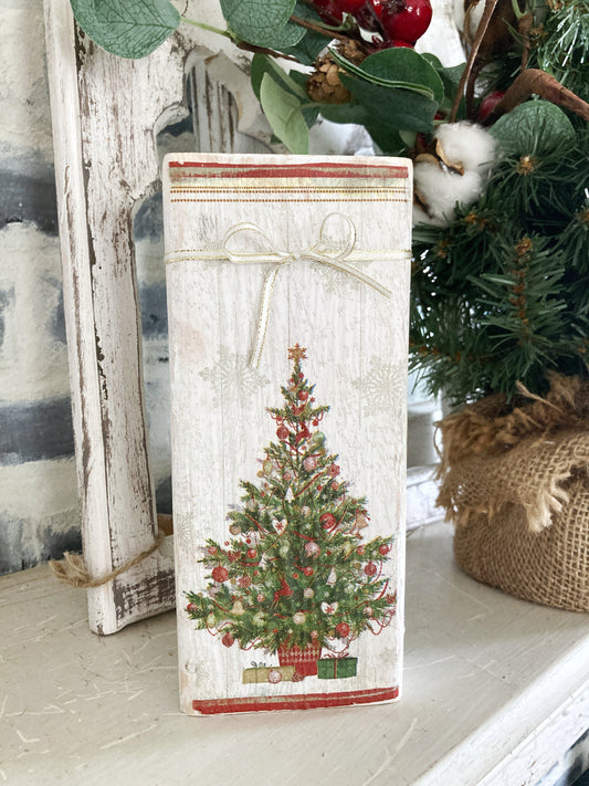 Distressed Wood Block Christmas Decor