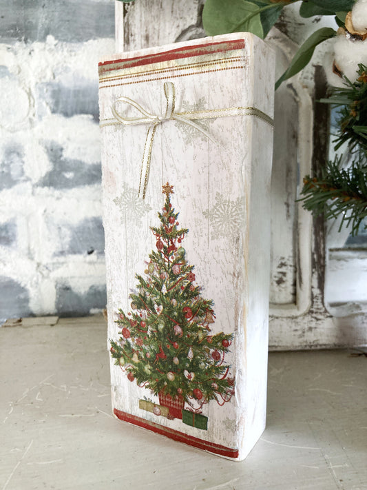 Distressed Wood Block Christmas Decor