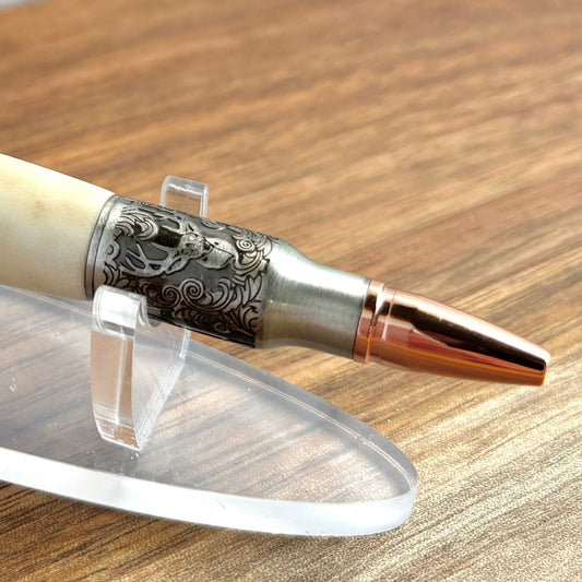 Hand Turned Deer Hunter Pen Made With Antler-Antique Pewter