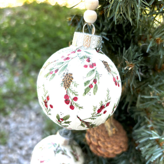Sets of Holly & Pinecone Ornaments
