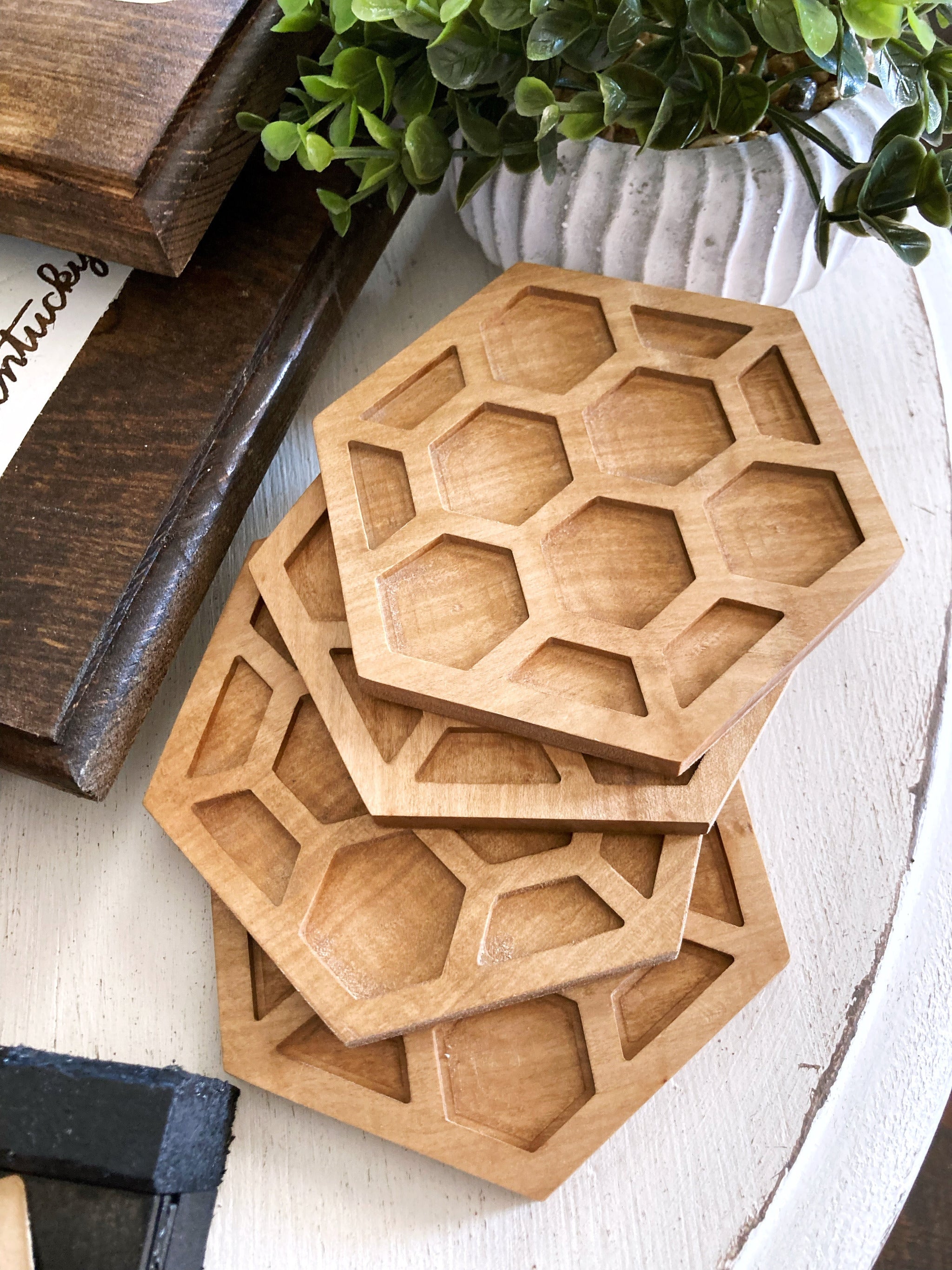 Wooden Honeycomb Bee Decor for Tiered Tray Decor