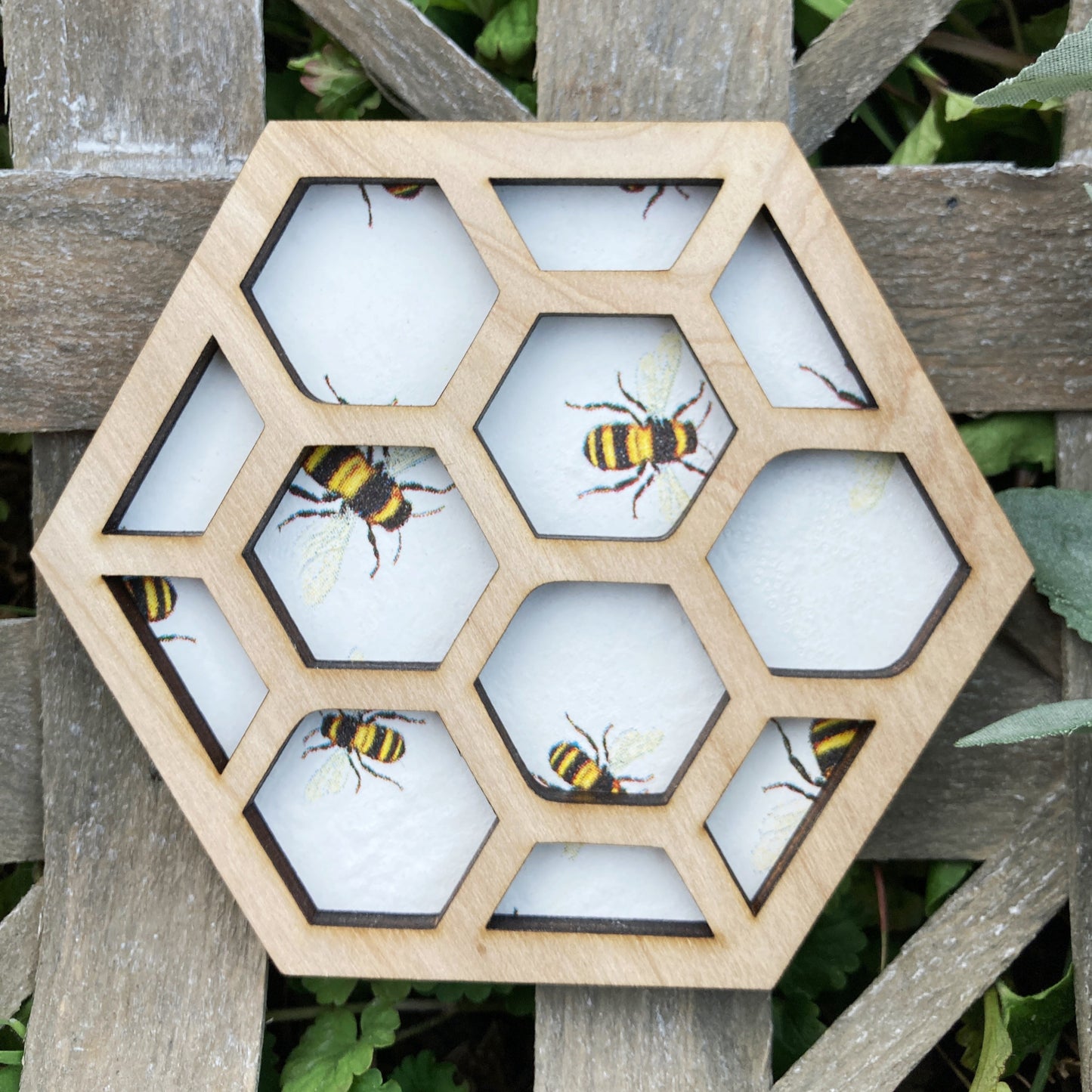 Wooden Honeycomb Bee Decor for Tiered Tray Decor