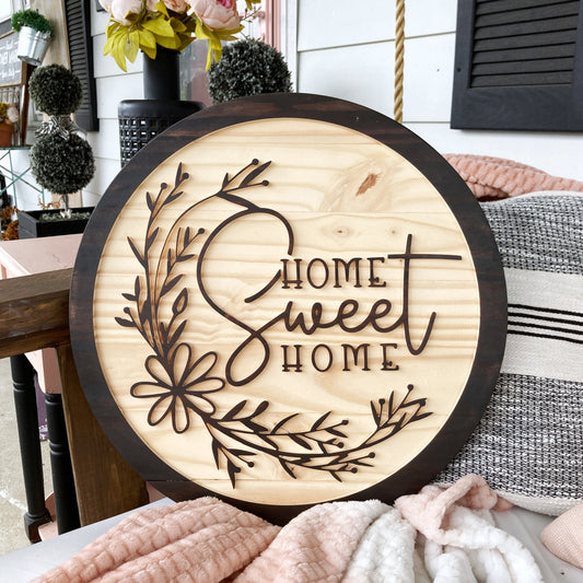 Home Sweet Home Round Wood Sign