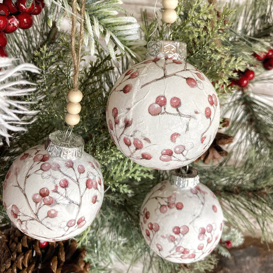 Winterberry Decoupaged Shatterproof Ornaments