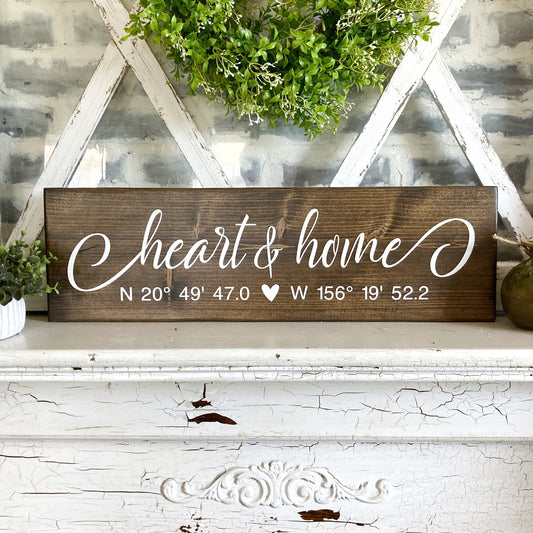 Heart & Home Coordinate Wood Sign