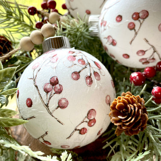 Winterberry Decoupaged Shatterproof Ornaments