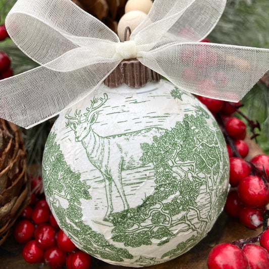 Sets of Green Toile Christmas Ornaments