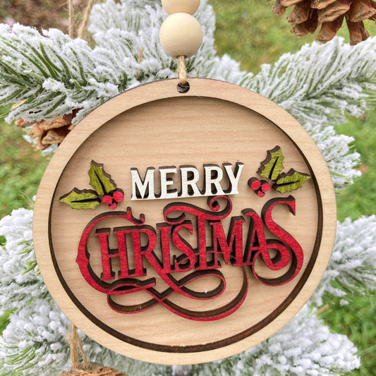Large Merry Christmas Wooden Ornament