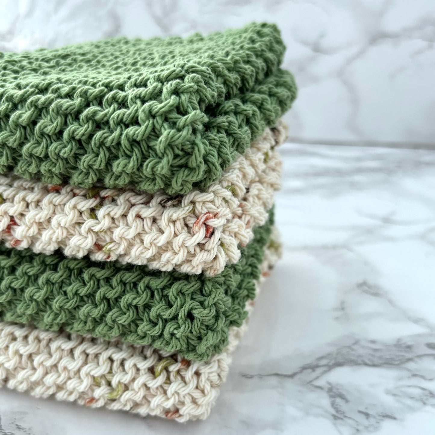 Hand Knit Dishcloths Set of Two / Rosemary and Oasis Colors