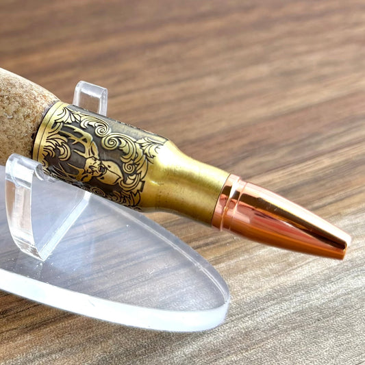 Hand Turned Deer Hunter Pen Made With Antler-Antique Brass