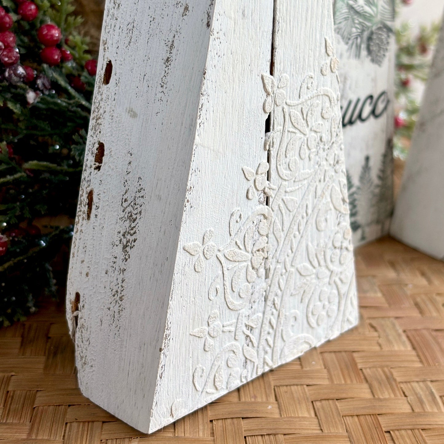 White Wooden Trees with Relief Design