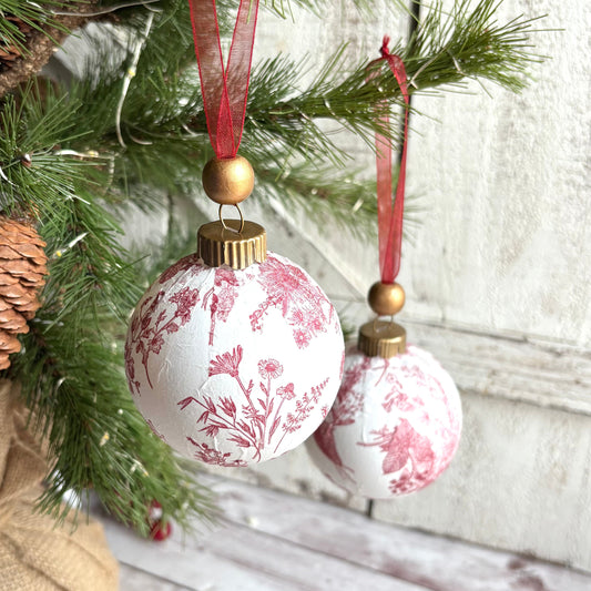 Red Toile Christmas Ornament Sets