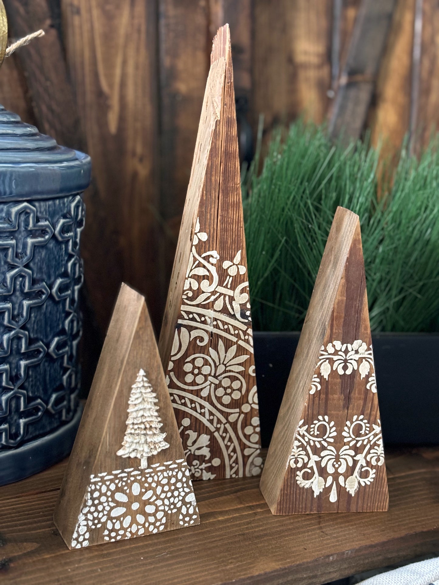 Set of 3 Handcrafted Wood Trees Group 2