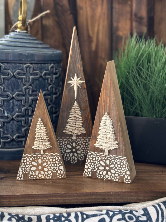 Set of 3 Handcrafted Wood Trees Group 3