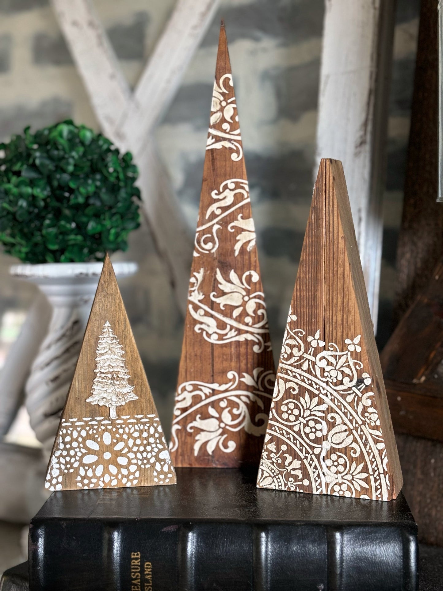 Set of 3 Handcrafted Wood Trees Group 1