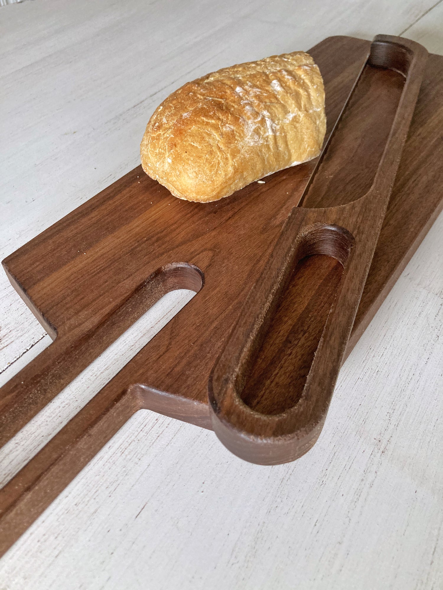 walnut bread board or cutting board and matching bow bread knife