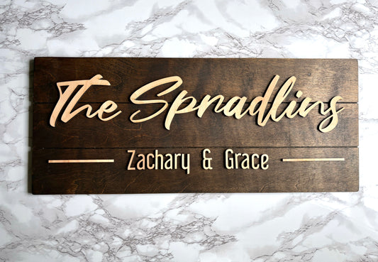 Personalized Family Name Sign with the Couples Names for Weddings or Anniversaries