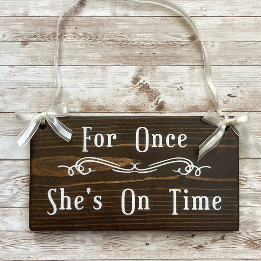 Here Comes Your Bride Small Ring Bearer Wood Sign with Ribbon