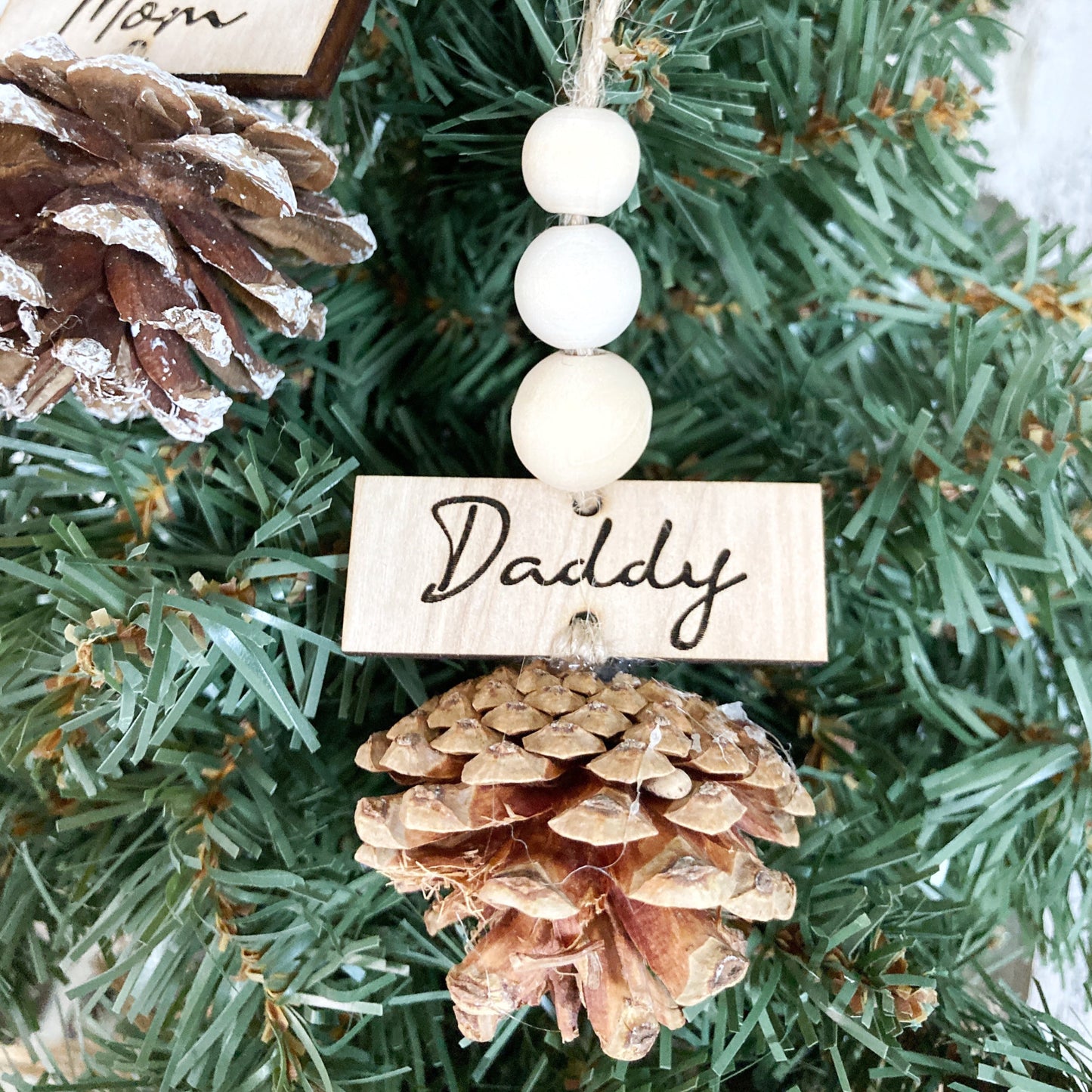 Personalized Pinecone Christmas Ornaments, Custom Name Gift Tags