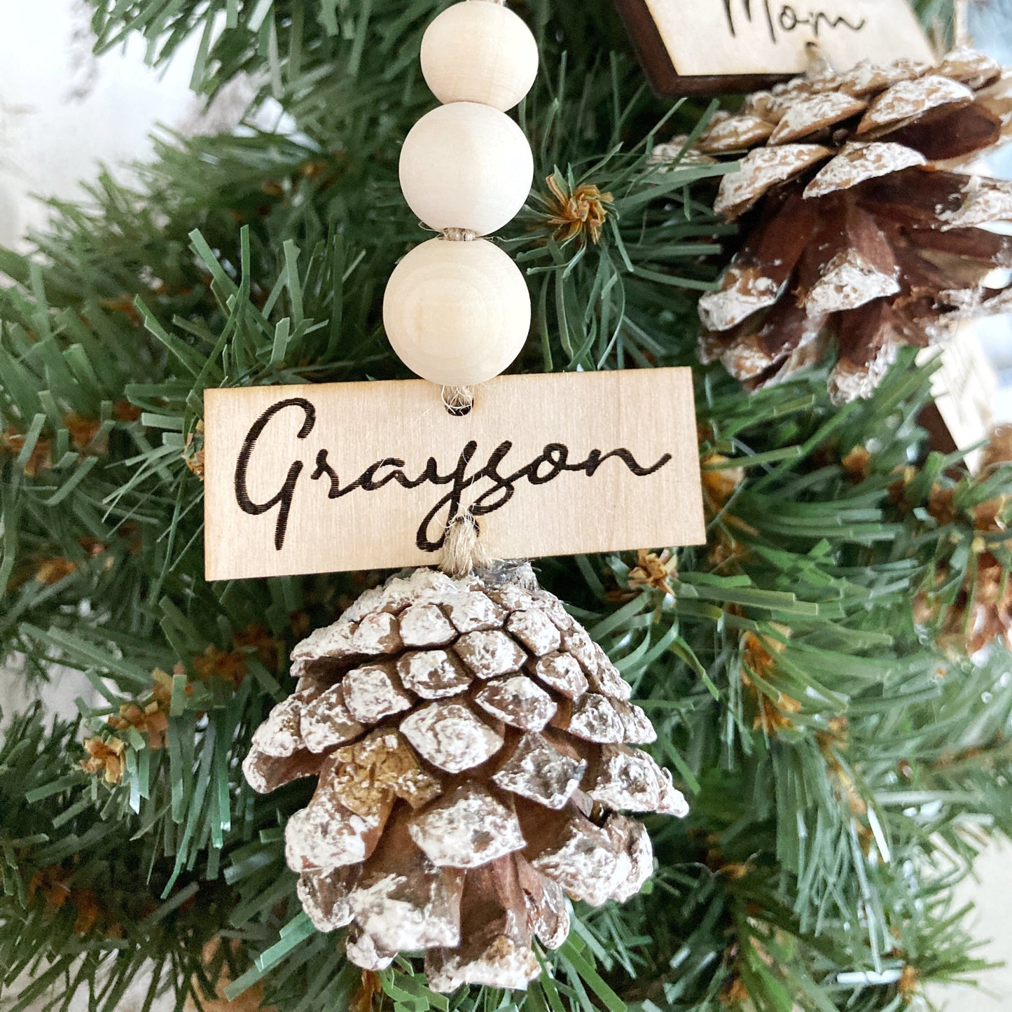 Personalized Pinecone Christmas Ornaments, Custom Name Gift Tags