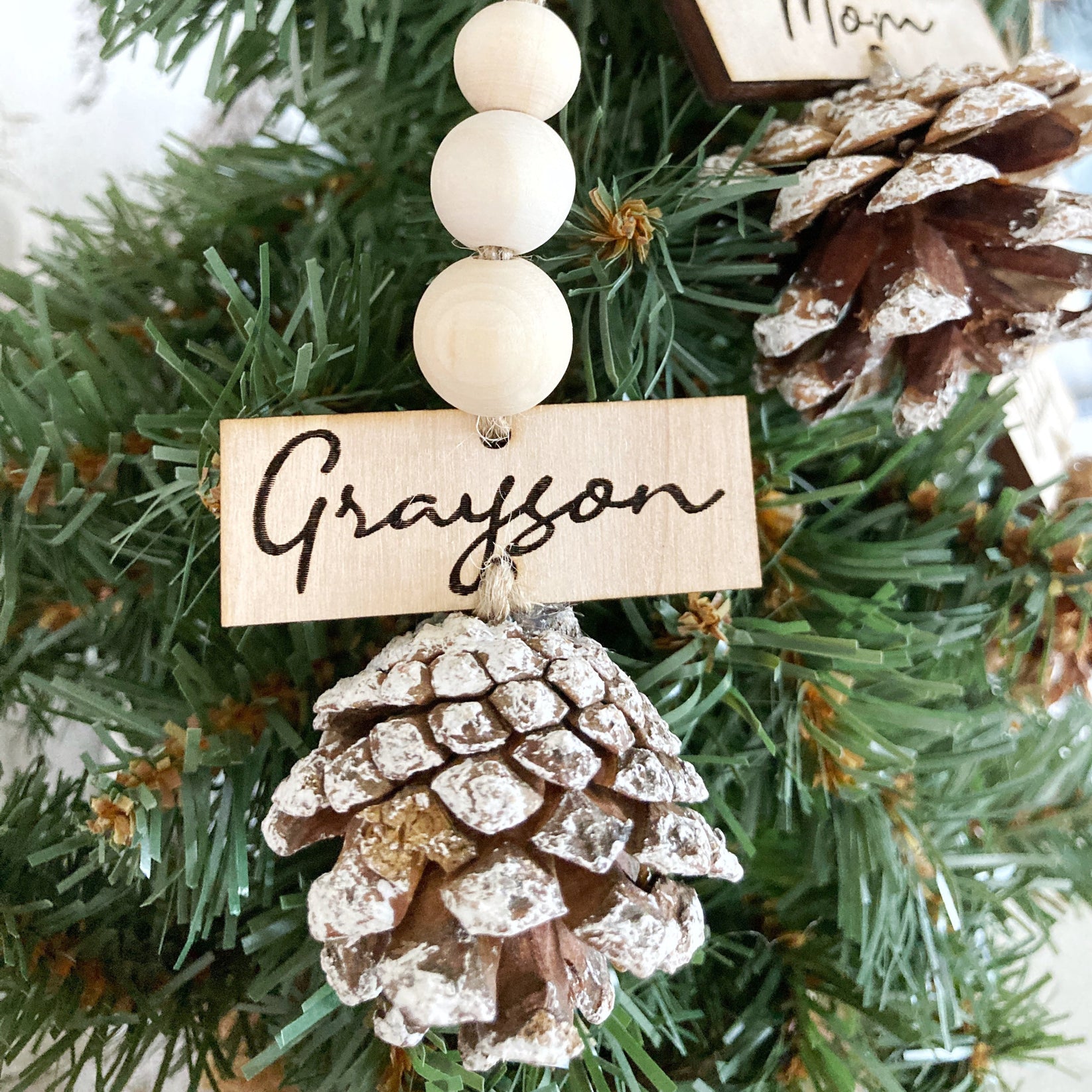 Personalized Pinecone Christmas Ornaments, Custom Name Gift Tags – Home ...