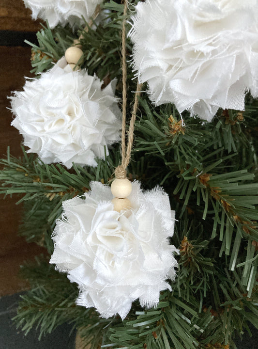 Sets of 6 Mini Rag Ball Christmas Ornaments