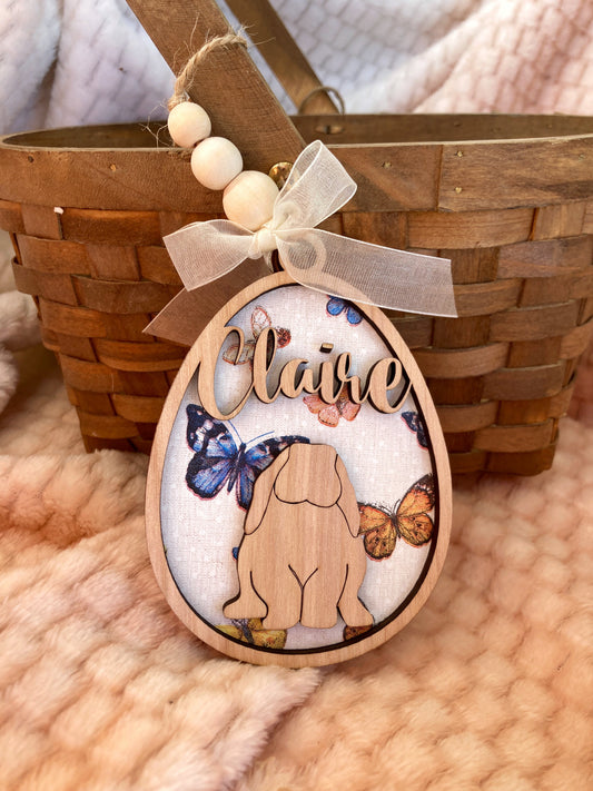 Personalized Easter Basket Tag, Butterflies & Bunny