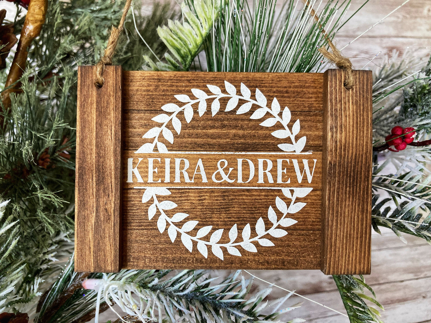 Custom Family Name Wood Christmas Ornaments, Miniature Wood Sign Noodle Board for Tiered Tray Decor